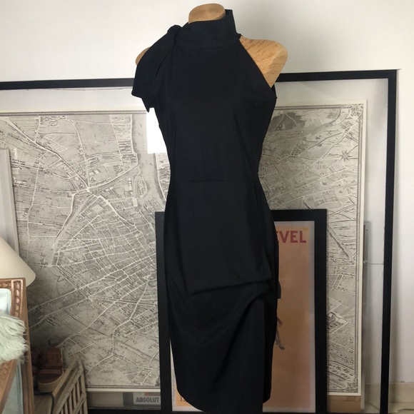 CHIARA BONI Adania Ruffle Jersey Halter Midi Dress - Black Size 12 - Picture 5 of 9